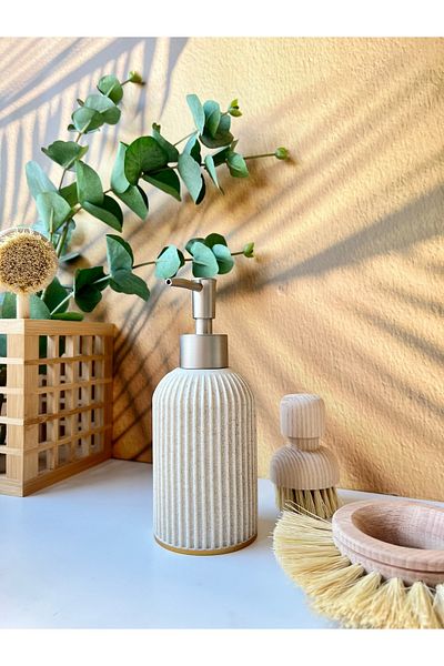 Mottogo Μπεζ Χρώμα Polyresin Liquid Soap Dispenser - Χρυσή Λεπτομέρεια