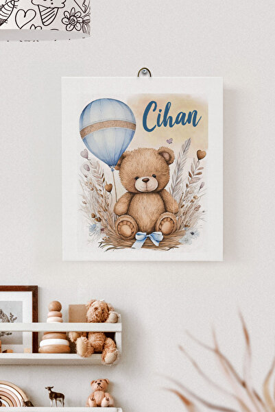 Lilabio İsme Özel Çocuk Odası Kanvas Tablo Ayıcık (17x21 Cm)