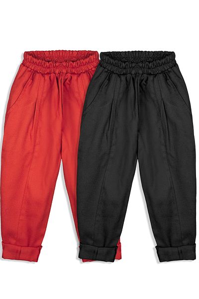 Catz Kids Pack of 2 - Red Black Cotton Gabardine Carrot Trousers
