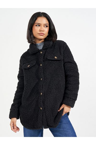 Styli Oversized Longline Faux Fur Shacket