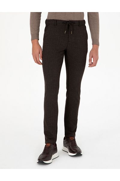 Pierre Cardin Καφέ Slim Fit Παντελόνι από καμβά με ελαστική μέση με κορδόνια 50292190-vr029