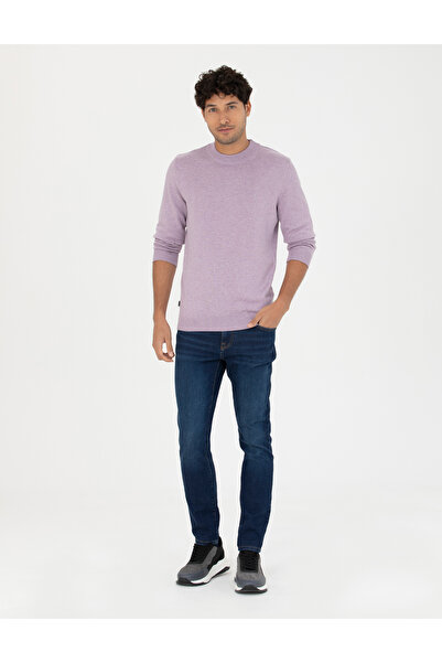 Pierre Cardin Koyu Lila Slim Fit Çeyrek Yaka Basic Triko Kazak 50276158-VR215