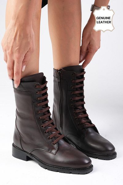 Mio Gusto Solana Genuine Leather Brown Women's Boots