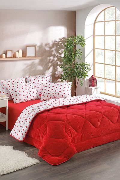 NANOSOFT Single Jacquard Welsoft Quilt with Heart - 1 Pillow Case Included