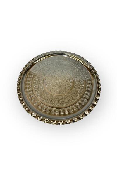 EFEMİR Engraved Nickel-Plated Copper Tray 35 cm