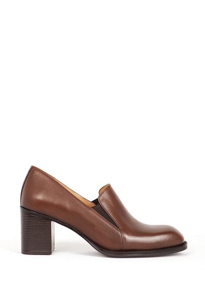 Dericlub High Heeled Women's Shoes - Blunt Toe Leather Br 44274 Tan