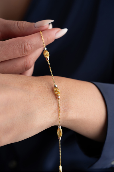 Silvano Jewelry 925 Ayar Gümüş Gold Oval Kafes Dorika Bileklik