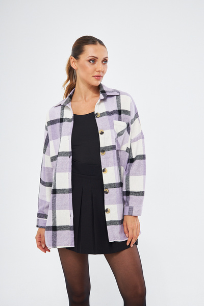 Si&Su Kadın Tek Cepli Kalın Ekose Oduncu Gömlek