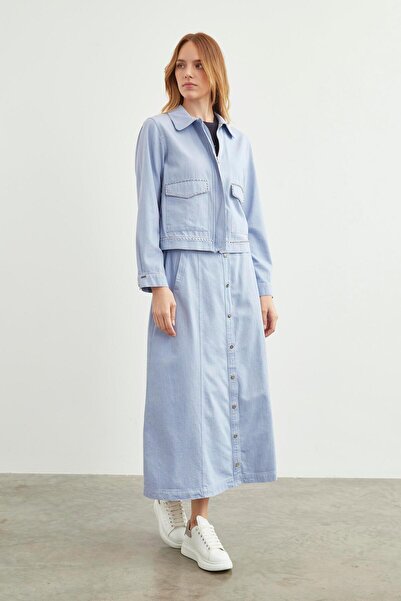 Zühre Ice Blue Denim Sports Jacket - Λεπτομέρεια τσέπης, C-0095