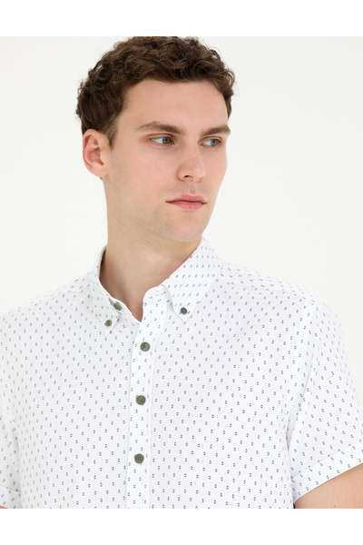 Pierre Cardin Haki Slim Fit Kısa Kollu Gömlek 50269453-VR027