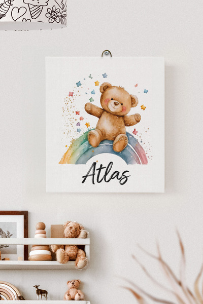 Lilabio İsme Özel Çocuk Odası Kanvas Tablo Ayıcık (17x21 Cm)