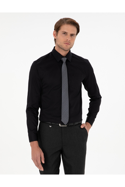 Pierre Cardin Siyah Parlak Saten Regular Fit Uzun Kollu Basic Gömlek 50286106...