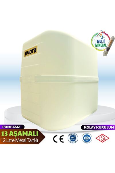 Evora 13 Aşamalı 12 Litre Beyaz Kapalı Kasa Pompasız Su Arıtma Cihazı