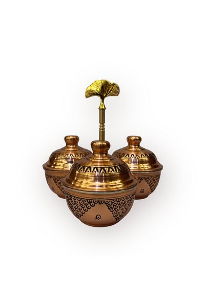 EFEMİR Cluster Pattern Scotch 3-Piece Copper Spice Bowl and Treat Bowl (SMALL)