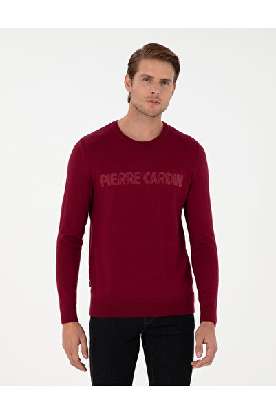 Pierre Cardin سترة تريكو مختلطة من الصوف بياقة دائرية وقصة ضيقة باللون الأحمر...