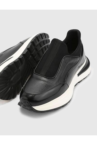 İLVİ Zerbi Genuine Opening Floater Leather Men's Black Sports Shoes