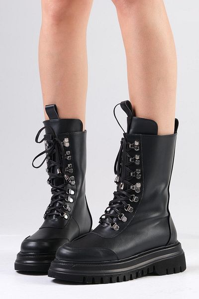 Mio Gusto Black Leather Fur Lined Women's Boots