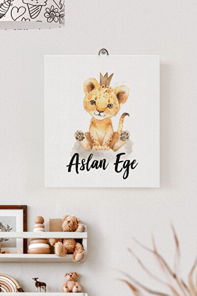 Lilabio İsme Özel Çocuk Odası Kanvas Tablo Aslan (17x21 Cm)