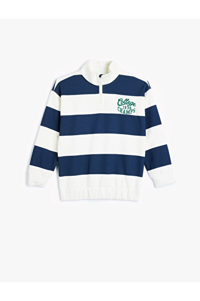 Koton Sweatshirt Dik Yaka Yarım Fermuarlı Kolej İşlemeli Şardonlu