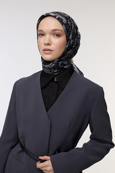 Qef Cotton Patterned Scarf - Black Light Molla