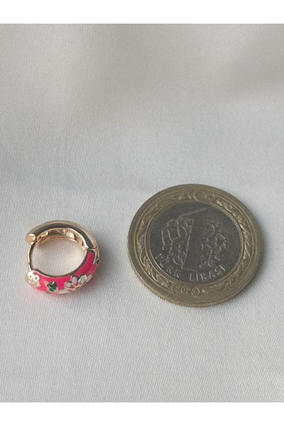 Siya Silver Gold Colored Pink Flower Patterned Earrings