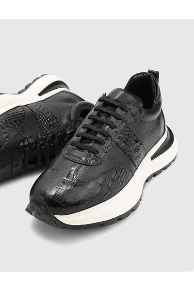 İLVİ Alonso Genuine Floater Leather Men's Black Sports Shoes
