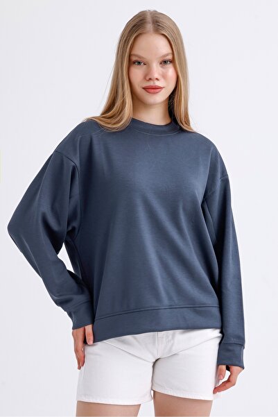 MD trend Women's Crew Neck Basic Oversize Modal Sweatshirt