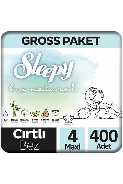 Sleepy Bio Natural Baby Diapers Size 4 Gross Pack 100X4 400 Pieces