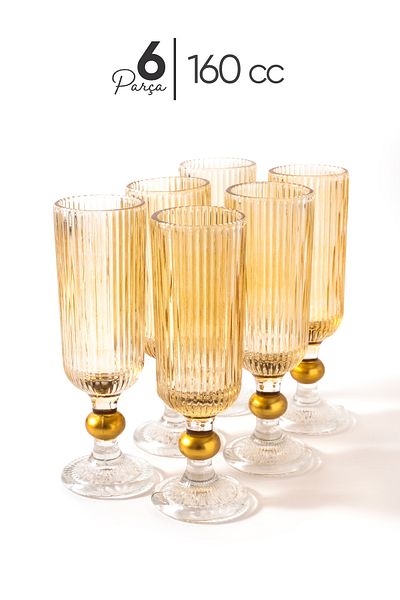 MEST Livan 6-Piece Amore 6-Person Gold Gilded Handcrafted Coffee Side Water Cup Set - 160 Cc