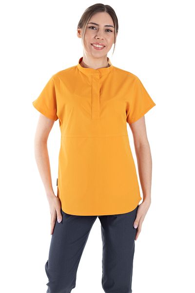 Alsancak Üniforma Set de tricou pentru doctor și asistentă din țesătură subțire din lycra, model snap, muștar/antracit