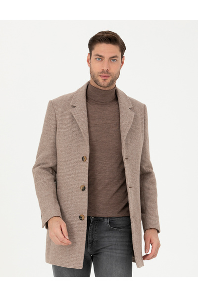 Pierre Cardin Kahverengi Yün Karışımlı Ekstra Slim Fit Kaşe Kaban 50284099-VR029