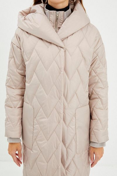Zühre Hooded Quilted Stone Coat with Large Pockets 13352