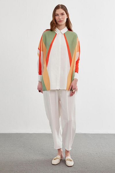 Zühre Color Blocked Green Shirt G-0052