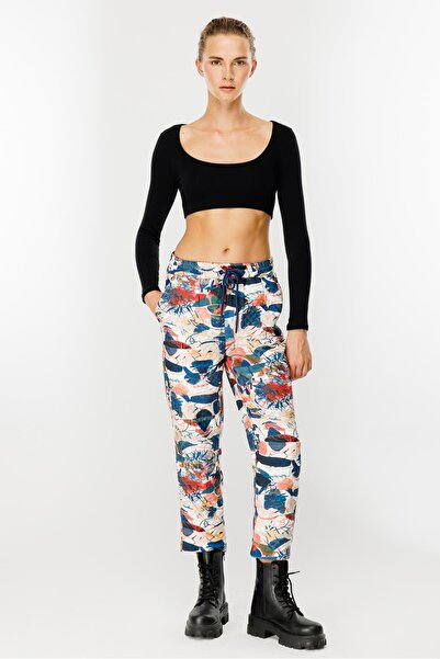 accort Desenli Beli Lastikli Kapitone Pantolon - MAVİ