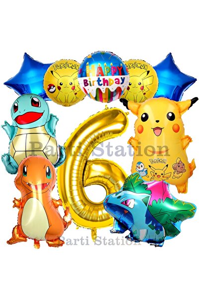 Parti Station Pokemon Konsept 6 Yaş Doğum Günü Balon Set Pokemon Pikaçu Balba...
