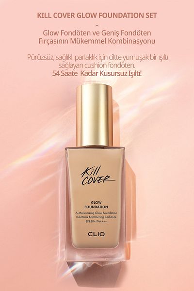 CLIO Clio Kill Cover Glow Foundation - Intense Shimmer and Concealer Foundation Brush Set Spf50+Pa++++ 2.5/Ivory