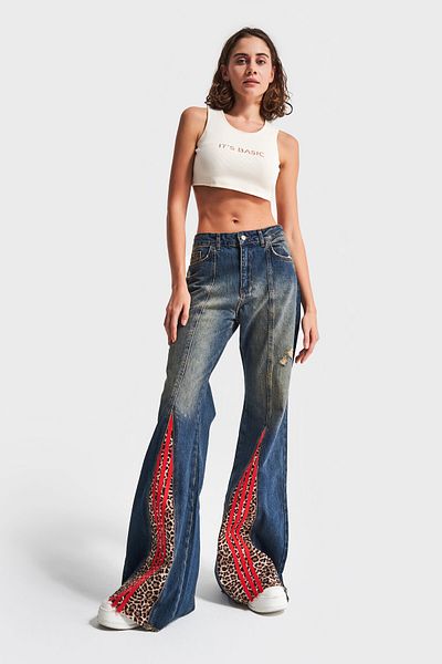 its basic Jeans Farbe Leopard Detaillierte Flare Denim - Damen
