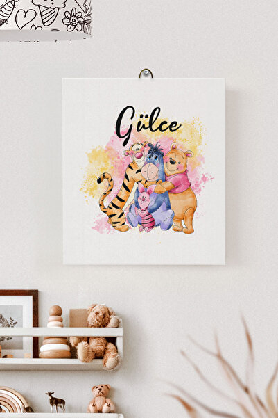 Lilabio İsme Özel Çocuk Odası Kanvas Tablo Winnie the Pooh (17x21 Cm)