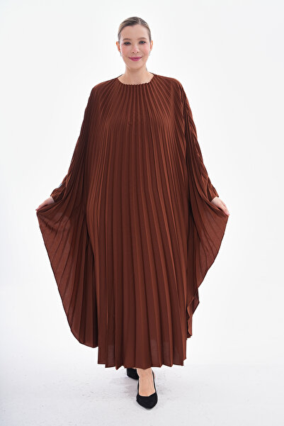 GigiTex Taba Kahverengi Medine Ipeği Soley Standart Kelebek Model Ferace Elbise 36--60 Beden