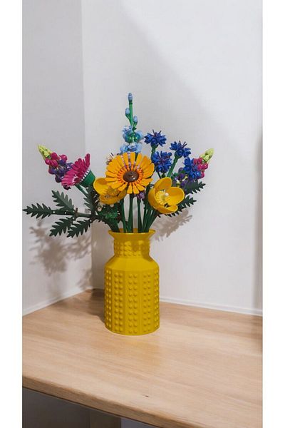 Maflen Lego Flower Compatible Special Design Decorative Vase Bioplastic Yellow (FLOWERS NOT INCLUDED)