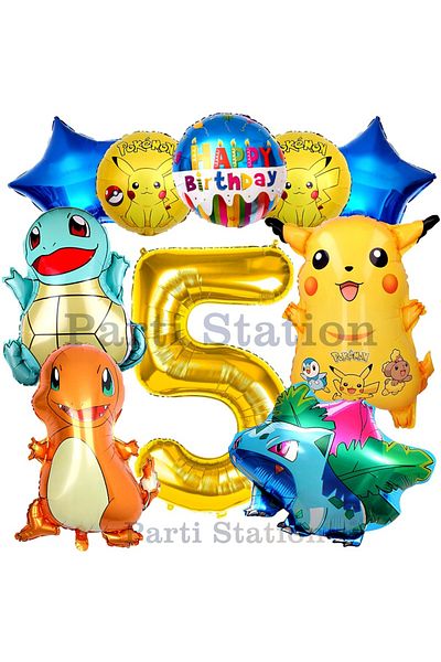 Parti Station Pokemon Concept 5 Year Old Birthday Balloon Set Pokemon Pikachu Balbazar Charmender Chunky Balloon