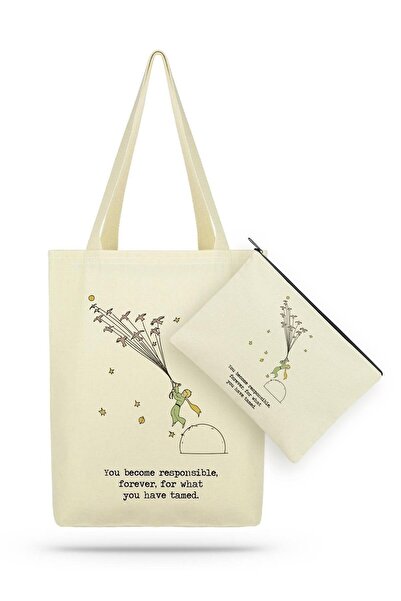 Çınar Bez Çanta Balíček Bird Little Prince Canvas Fabric Tote Bag - Béžová - ...