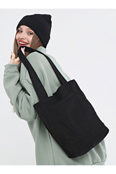 Çınar Bez Çanta Geanta de umar din Gabardina Neagra cu 2 Buzunare - Neagra - Geanta Pânză Çınar