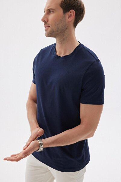 odelon Синій Slim Fit футболка з велосипедним коміром для чоловіків - 100% бавовна