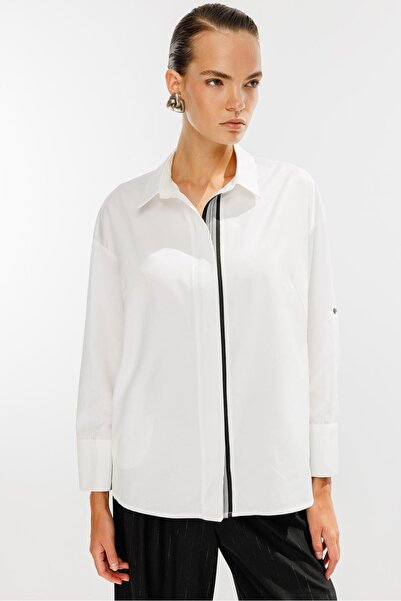 accort Şerit Detaylı Coton Gömlek-kemık