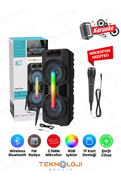 Teknoloji Gelsin GTS-1702 Taşınabilir  Bluetooth Mikrofonlu RGB Işıklı 8X2 in...