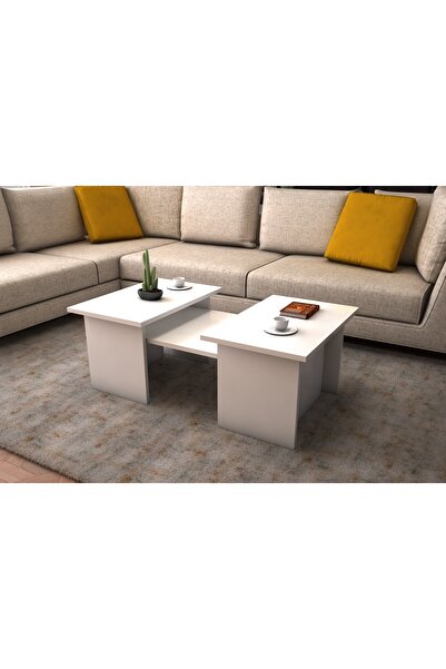 AYMOBSAN Alina Orta Sehpa 3'lü Zigon Takım, Modern, 90 cm, Beyaz