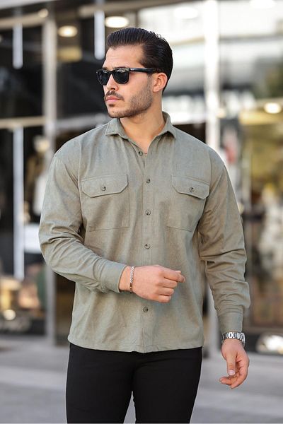 Valiberta Double Pocket Men's Thin Corduroy Shirt - Light Khaki