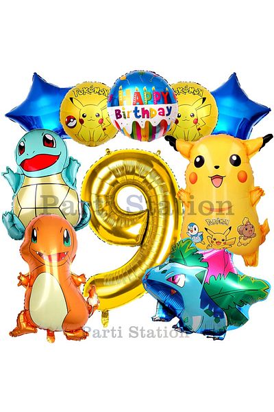 Parti Station Pokemon Concept 9 Year Old Birthday Balloon Set Pokemon Pikachu Balbazar Charmender Chunky Balloon