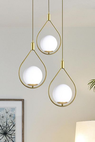 Modavize Deco Modern Design Cafe - Kitchen - Living Room - Living Room Antique Color White Glass 3-Piece Chandelier